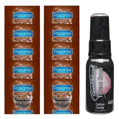 Pasante Chocolate Temptation 10 шт + Doc Johnson GoodHead Tingle Spray &ndash; Cotton Candy (29 мл) SOS14016 фото