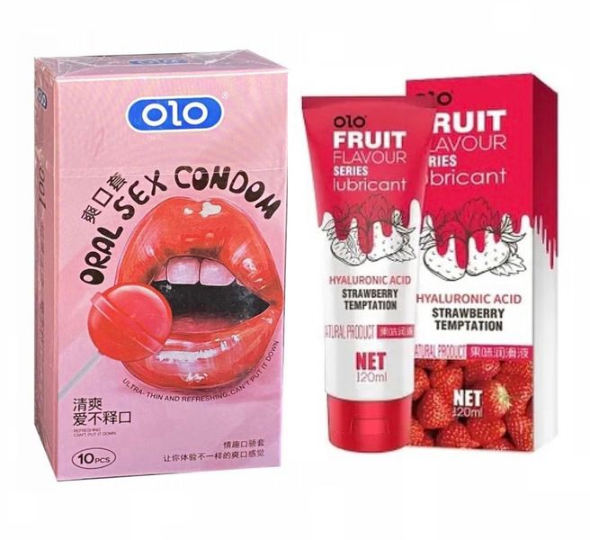 Презервативи OLO Oral Candy 10 штук + змазка OLO Полуниця на 120 мл SOS19 фото