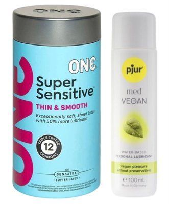 Набор ONE Super Sensitive Pack 12 шт. + Лубрикант pjur MED Vegan glide. SOS13016 фото