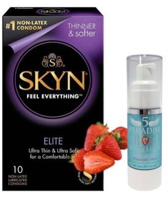 Набор из SKYN Elite (10 шт) + Жидкий вибратор мощный вкус: 5th Paradise Liquid Vibrator &mdash; Клубника (30 мл) SOS9755 фото