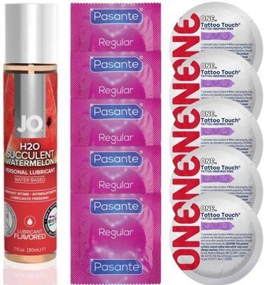 Набор 10 шт Pasante Regular и ONE Tattoo Touch + System JO H2O - Watermelon (30 мл) SOS4855 фото