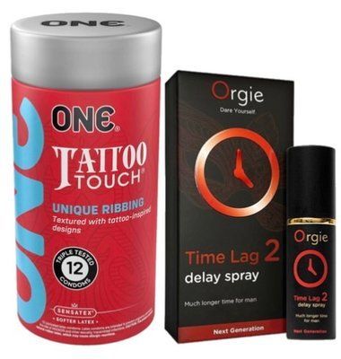 Набор из ONE Tattoo Touch Pack 12 шт + Пролонгатор Orgie Time Lag 2 Delay Spray, 10 мл SOS9445 фото
