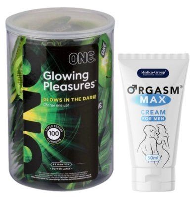 Набор из ONE Glowing Pleasures, 100 шт + Пролонгатор Medica-Group Orgasm Max for Men - krem ​​50 ml SOS9545 фото