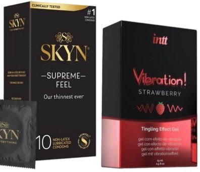 Набор из Skyn ​​Supreme Feel 10 шт. + Жидкий вибратор Intt Vibration Strawberry (15 мл) SOS10305 фото