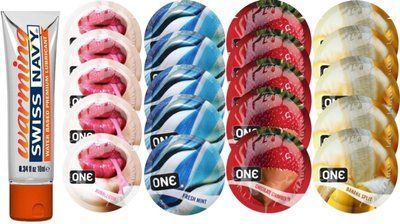 Набор из Swiss Navy Warming 10мл + ONE Bubblegum + ONE Mint + ONEChocolateStrawberry + ONEBanana SOS8595 фото