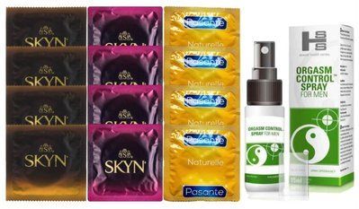 Комплект: Пролонгатор SHS Orgasm Control Spray 15 мл + 8 шт. SKYN + 4 шт. Pasante Naturelle SOS10909 фото