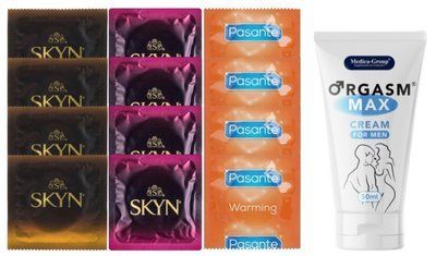 Комплект: Пролонгатор Medica-Group Orgasm Max 50 мл + 8 шт SKYN + 4 шт Pasante Warming SOS10958 фото