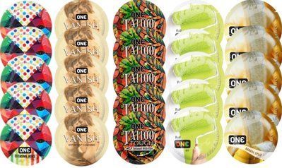 Набір з 25 шт One Extreme ribs + ONE 𝐕𝐀𝐍𝐈𝐒𝐇 + ONE Tattoo Touch + ONE Color Sensations + ONE Banana Split SOS8244 фото