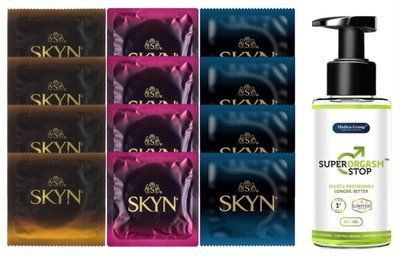 Комплект: Пролонгатор Super Orgasm Stop Гель (150 мл) + 8 шт. SKYN + 4 шт. SKYN Extra Lube SOS10759 фото