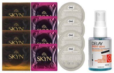 Комплект: Пролонгатор LOVELY LOVERS DELAY SPRAY 50 ML + 8 шт. SKYN + 4 шт. ONE Pleasure Dome SOS10859 фото