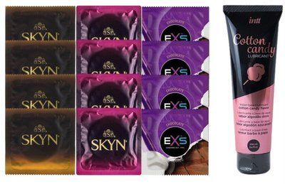 Комплект: Лубрикант Intt Cotton Candy (100мл) +8 шт. SKYN+4 шт. EXS Mixed Flavors Chocolate SOS10457 фото