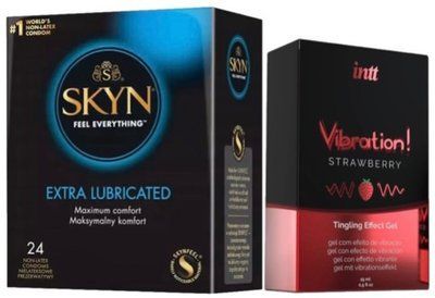 Набор из SKYN Extra Lube (24 шт) + Жидкий вибратор Intt Vibration Strawberry (15 мл) SOS10105 фото
