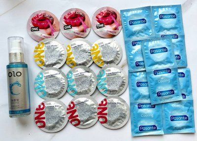 Набор 22 шт - ONE Super Studs, Super Sensitive, Flavor Waves, Extreme ribs - Pasante Cooling + Лубрикант "olo smooth" 60 мл SOS1846 фото
