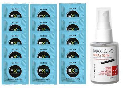Комплект EXS Air Thin 15 шт + Lovely Lovers MAXILONG Spray SOS14759 фото