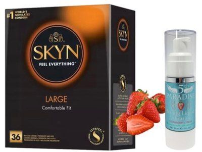 Набор из SKYN Large (36 шт) + Жидкий вибратор 5th Paradise Liquid Vibrator &mdash; Клубника (30 мл) SOS9955 фото