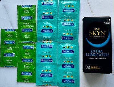 Комплект Skyn Extra Lube 24 шт + Pasante Tropical 8 шт, Delay 6 шт SOS3047 фото
