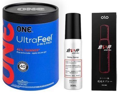 Набор из ONE UltraFeel 2-in-1 Pack 40 шт + Пролонгатор OLO 30 мл (спрей) satisfy well SOS9095 фото