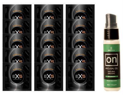 Комплект EXS Black Latex 15 шт + Sensuva ON Arousal Gel for Her збуджувальний гель для клітора &laquo;Spearmint&raquo;, 29 мл SOS14665 фото