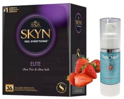 Набор из SKYN Elite 36 шт + Жидкий вибратор 5th Paradise Liquid Vibrator &mdash; Клубника (30 мл) SOS10255 фото