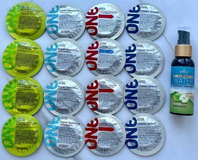 Набір 16 штук ONE Super Sensitive, Tattoo Touch, Glowing Pleasures, Classic + Sensuva Natural Water-Based Apple Candy (57 мл) SOS3897 фото