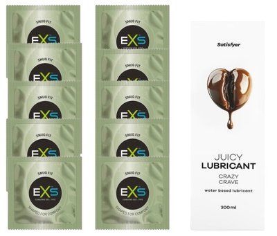 Комплект: з EXS Snug Fit 10 шт + Лубрикант Satisfyer Juicy Crazy Crave water based 300 мл SOS11309 фото