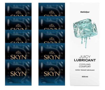 Комплект SKYN Extra Lube 10 шт. + Лубрикант Satisfyer Juicy Lubricant Cooling Comfort 300 мл SOS12566 фото