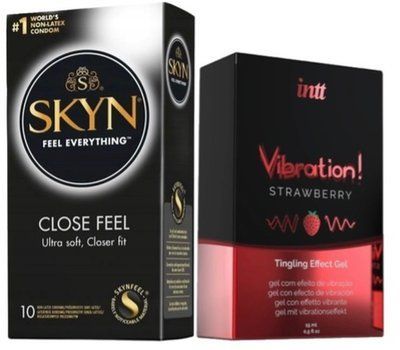 Набор из SKYN Close Feel (10 шт) + Жидкий вибратор Intt Vibration Strawberry (15 мл) SOS9805 фото
