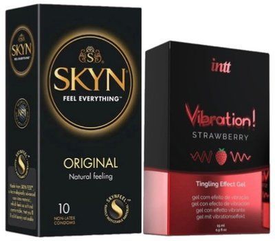 Набор из SKYN Original (10 шт) + Жидкий вибратор Intt Vibration Strawberry (15 мл) SOS9905 фото