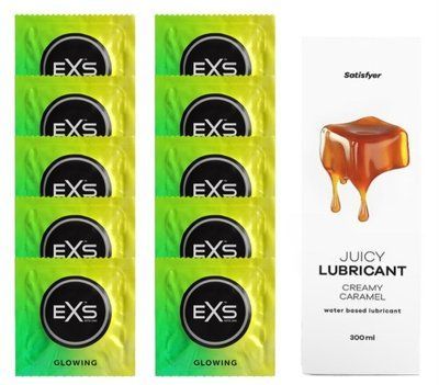 Комплект: EXS Glow in the Dark 10 шт. + Лубрикант Satisfyer Creamy Caramel 300 мл SOS11359 фото