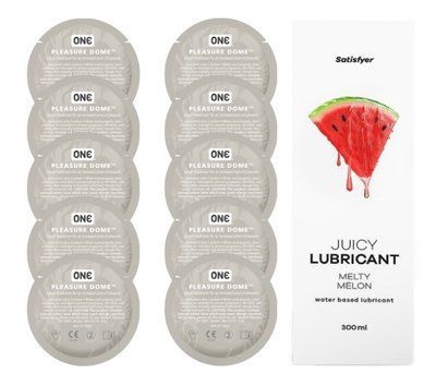 Комплект 𝐎𝐍𝐄 𝐃𝐨𝐦𝐞 10 шт. + Лубрикант Satisfyer Juicy Lubricant Melty Melon (300 мл) SOS12214 фото