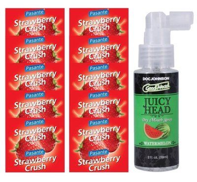 Pasante Strawberry Crush 10 шт + Doc Johnson &ndash; Juicy Head Dry Mouth &ndash; Watermelon, 59 мл SOS13967 фото