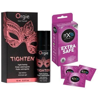 Упаковка EXS Extra Safe 12 шт+Гель для звуження Orgie&ndash; Tighten (15 мл) SOS6699 фото