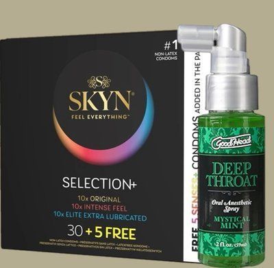 Комплект Skyn ​​Selection 30 шт + 5 из 5 Senses , 35 шт + Спрей Doc Johnson GoodHead Deep Throat Spray Mystical Mint 59 мл SOS5513 фото