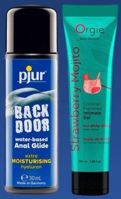 Набір лубрикантів pjur backdoor Comfort water glide 30 мл + ПОЛУНИЧНИЙ МОХІТО на водній основі, 100 мл Orgie LB406 фото