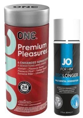Набор из 24 шт ONE Premium Pleasures + Пролонгатор System JO Prolonger Spray with Benzocaine (60 мл) SOS9396 фото
