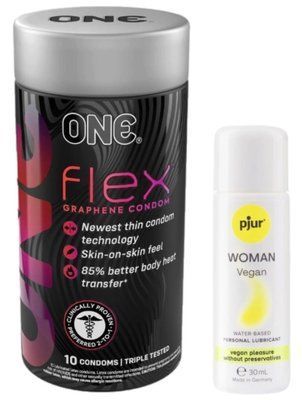 Комплект ONE Flex Graphene 10 штук + Pjur Woman Vegan 30 мл SOS12967 фото