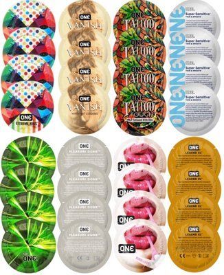 Набор с 32 шт ONE Ribs + ONE Vanish + ONE Tattoo + ONE Sensitive + ONE Glowing + ONE Dome + ONE Bubblegum + ONE Legend XL SOS8295 фото