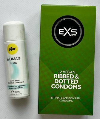Комплект EXS Ribbed & Dotted 12 шт + Лубрикант pjur Woman Nude, 30 мл SOS3248 фото