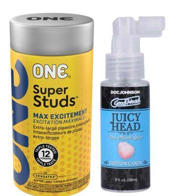 Комплект 12 шт ONE Super Studs + Спрей Doc Johnson GoodHead &ndash; Juicy Head Dry Mouth Spray &ndash; Cotton Candy 59мл SOS6219 фото