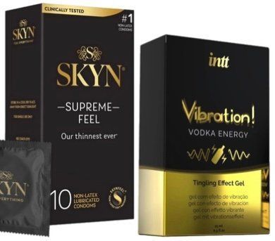 Набор из Skyn ​​Supreme Feel 10 шт + Жидкий вибратор Intt Vibration Vodka (15 мл) SOS10306 фото