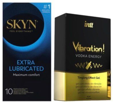 Набор из SKYN Extra Lube (10 шт) + Жидкий вибратор Intt Vibration Vodka (15 мл) SOS10206 фото