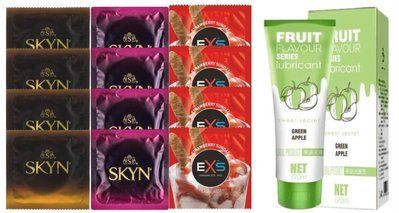 Комплект: Лубрикант OLO со вкусом яблока (120 мл) + 8 шт. SKYN + 4 шт. EXS STRAWBERRY SOS10710 фото