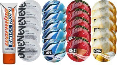 Набор из Swiss Navy Warming 10мл + ONE Strong + ONE Mint + ONEChocolateStrawberry + ONEBanana SOS8596 фото
