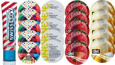 Набор из SwissNavy CoolingPeppermint 10мл + ONERibs + ONE Studs + ONEChocolateStrawberry + ONEBanana SOS8646 фото