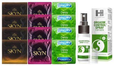 Комплект: Пролонгатор SHS Orgasm Control Spray 15 мл + 8 шт SKYN + 4 шт Pasante Delay SOS10910 фото