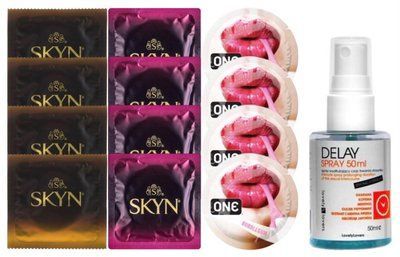Комплект: Пролонгатор LOVELY LOVERS DELAY SPRAY 50 ML + 8 шт. SKYN + 4 шт. ONE Bubblegum SOS10860 фото