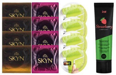 Набір: Смазка Intt Strawberry (100 мл) + 4 шт SKYN Passion дайкири + 4 шт SKYN CHERRY SUNRISE + 4 шт ONE Color Sensations SOS10356 фото