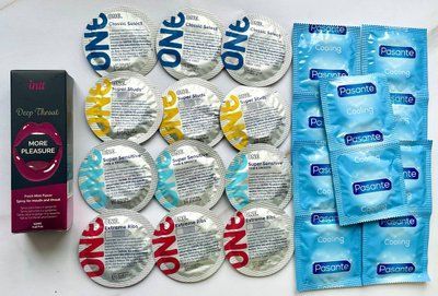Комплект 22 шт ONE Classic, Super Sensitive, Extreme ribs , Super Studs - Pasante Cooling +Intt Deep Throat Oral Spray (12 мл) SOS1797 фото