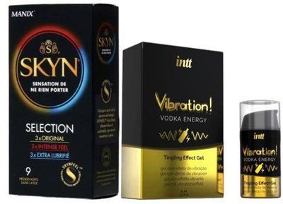Набор из SKYN Selection (9 шт) + Жидкий вибратор Intt Vibration Vodka (15 мл) SOS9706 фото