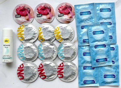 Набор 22 шт - ONE Super Studs, Super Sensitive, Flavor Waves, Extreme ribs - Pasante Cooling + Лубрикант pjur Woman Nude 30 мл SOS1847 фото